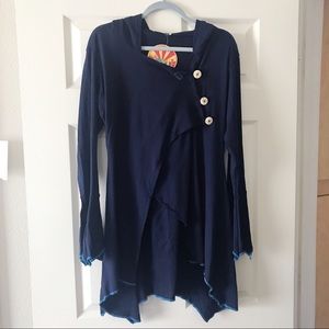 Unique Hoodie Navy button up long sleeve jacket
